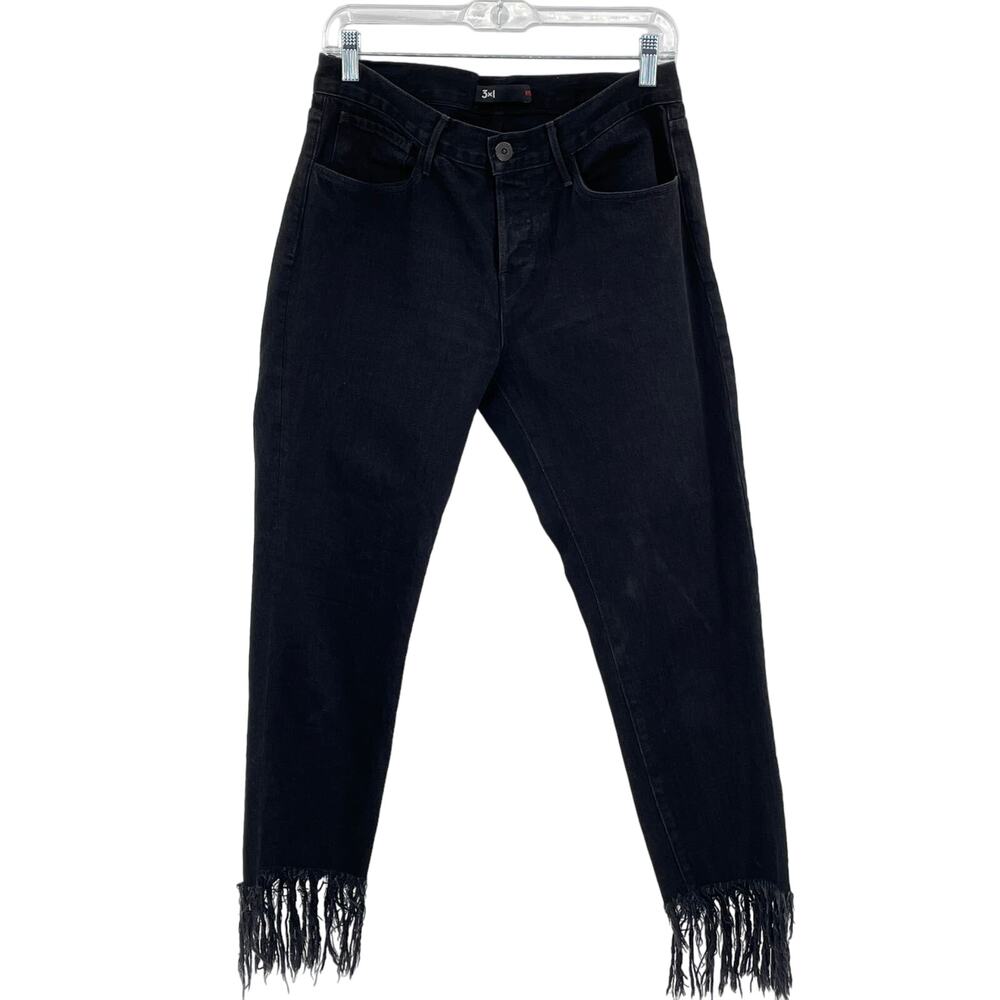 3X1 High Rise Black Fringe Frayed Bottom Hem Women's Jeans 28